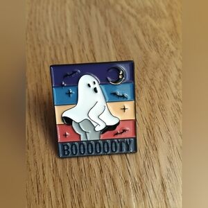 Ghost Enamel Pin with Colorful Stripes